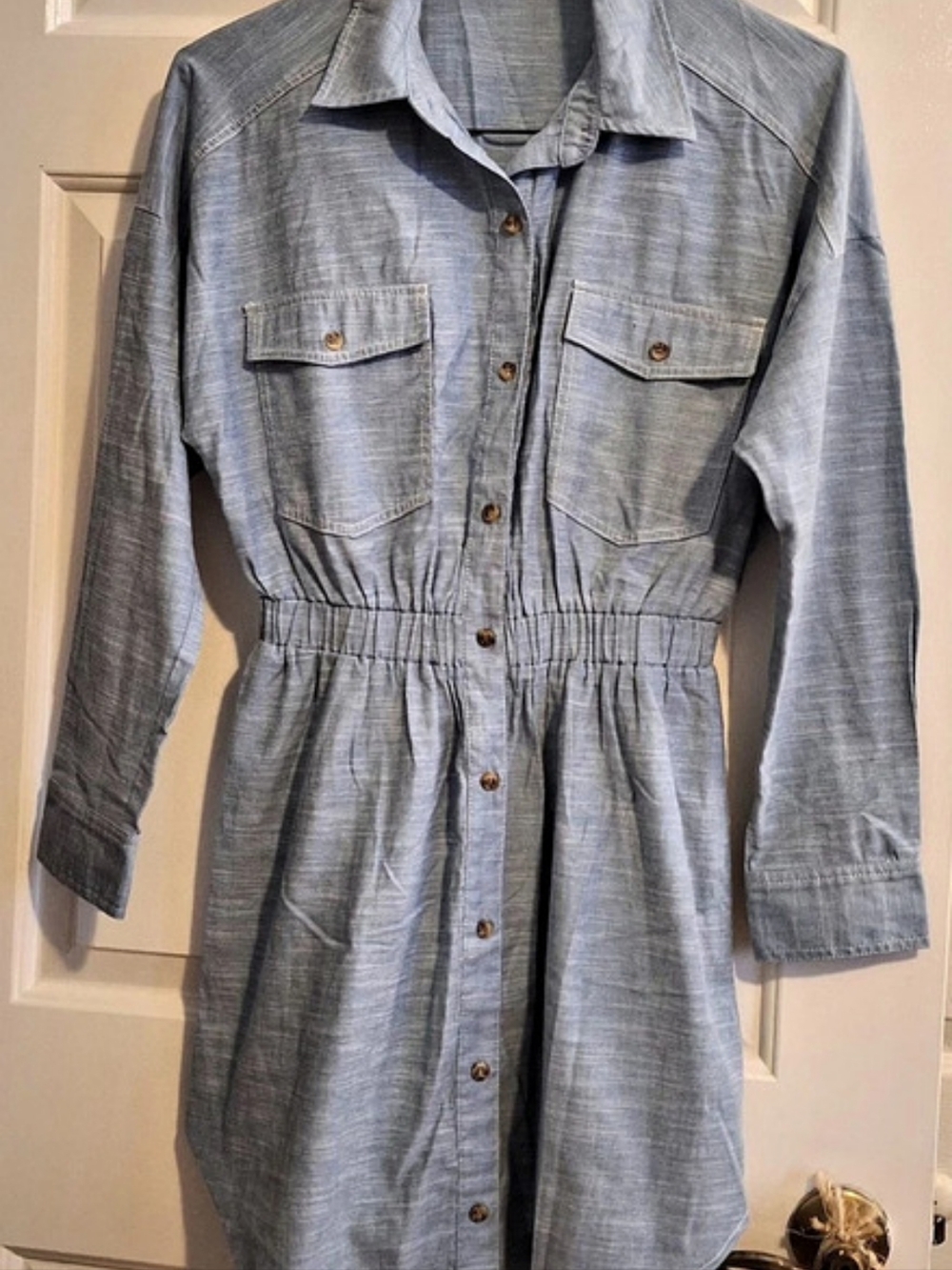 Salsa Long Sleeve Mini Shirt Dress in Blue Size Medium